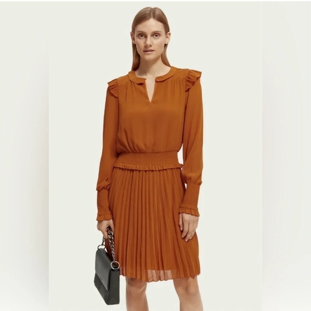 Scotch & Soda Smocked Mini Dress in Pumpkin Spice